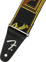 Fender Straps // WeighLess™ Monogram Strap, Black/Yellow/Brown, 2" – Image 2