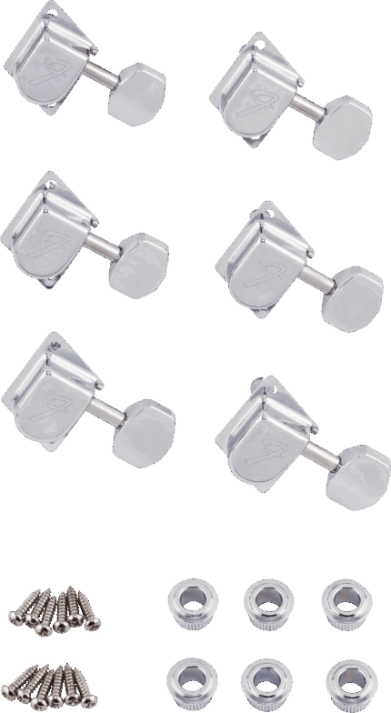 Fender Tuning Machines // 70s "F" Style Stratocaster®/Telecaster® Tuning Machines Chrome (6)