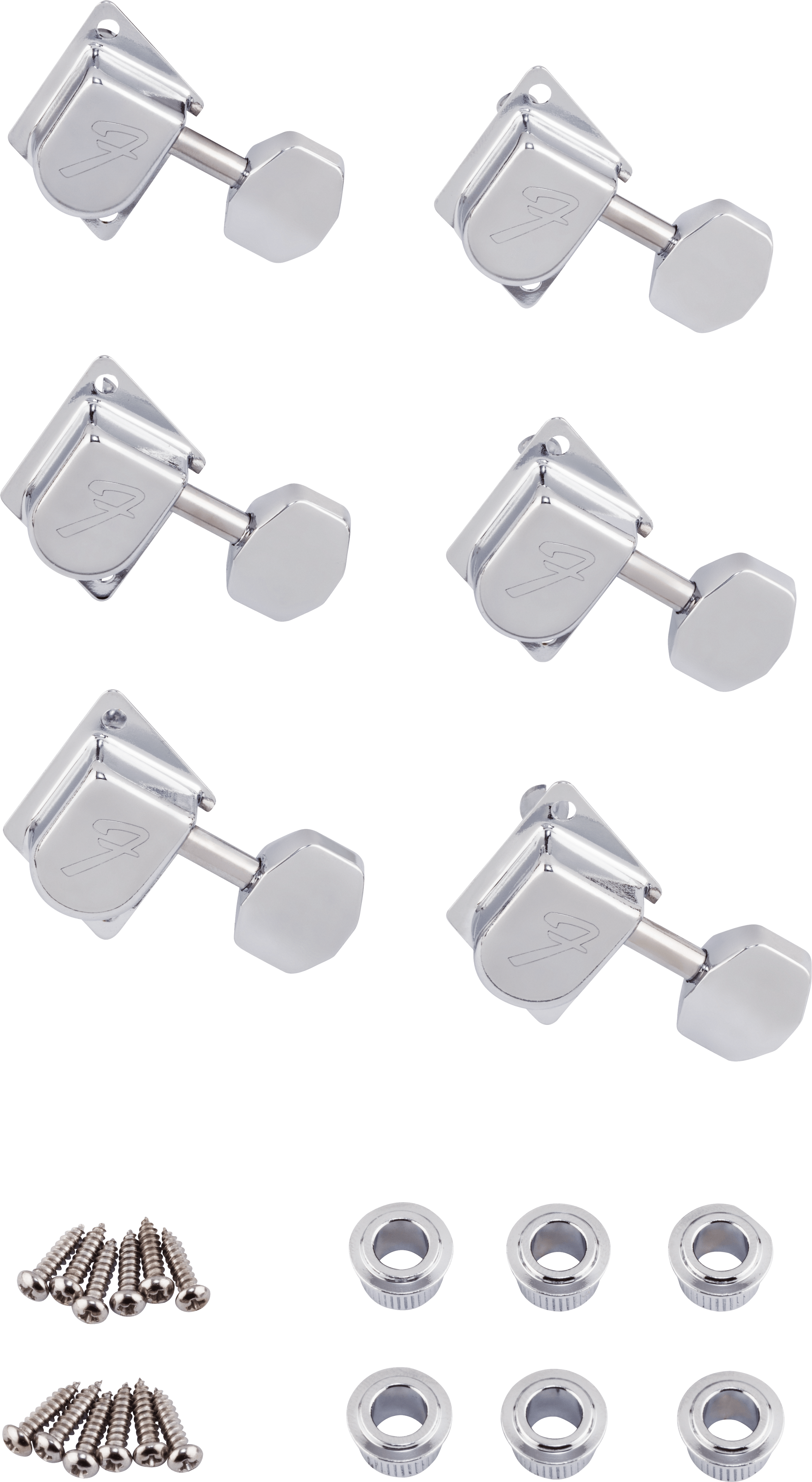 Fender Tuning Machines // 70s "F" Style Stratocaster®/Telecaster® Tuning Machines Chrome (6)