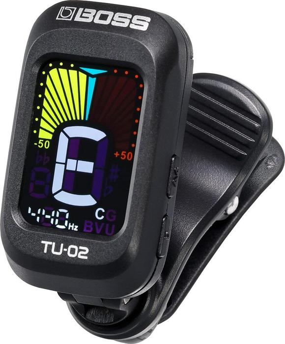 BOSS CLIP ON TUNERS TU-02 - PREMIUM QUALITY CLIPON TUNER WITH FULL COLOUR DISPLAY AND MULTIPLE TUNING MODES