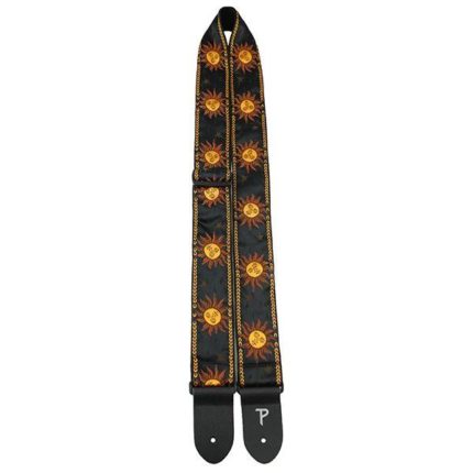 PERRI’S Leathers - 2" YELLOW SUNS ON BLACK JACQUARD WITH LEATHER ENDS