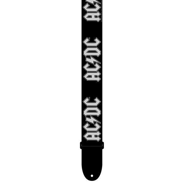 PERRI’S Leathers - OFFICIAL LICENSING AC/DC WHITE LOGO ON BLACK POLYESTER GUITAR STRAP