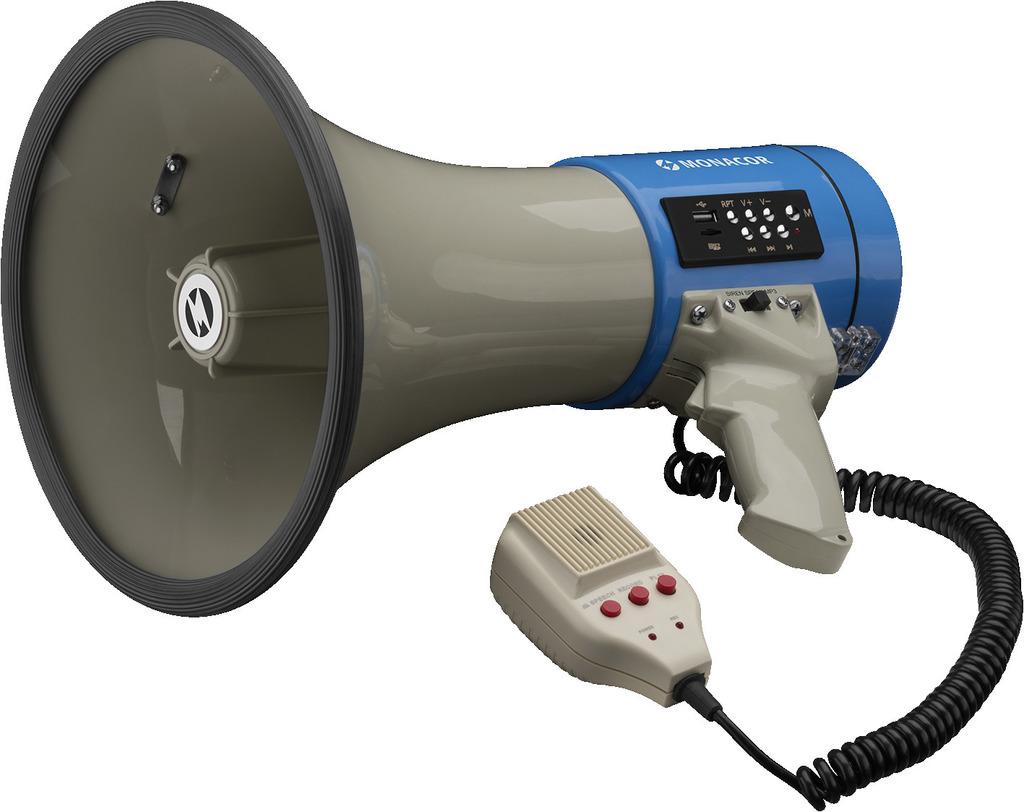 Monacor Megaphon, mit Handmik, MP3, USB, SD Player
