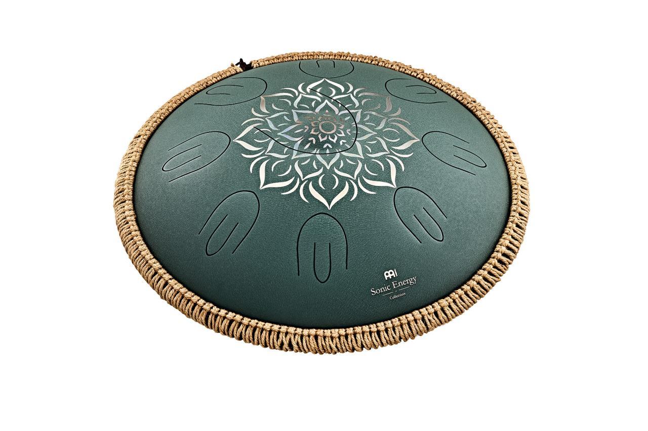 MEINL Sonic Energy 16" Octave Steel Tongue Drum fa majeur 9 notes 432 Hz vert foncé motif floral gravé – Image 1