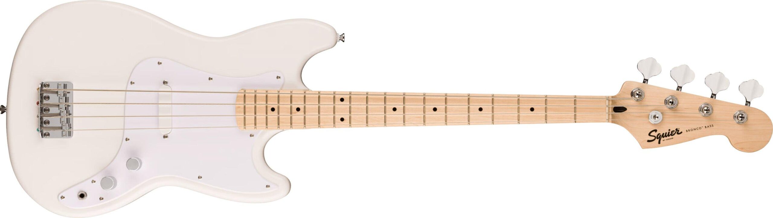 Squier Bass Guitars // Squier Sonic® Bronco™ Bass, Maple Fingerboard, White Pickguard, Arctic White – Image 1