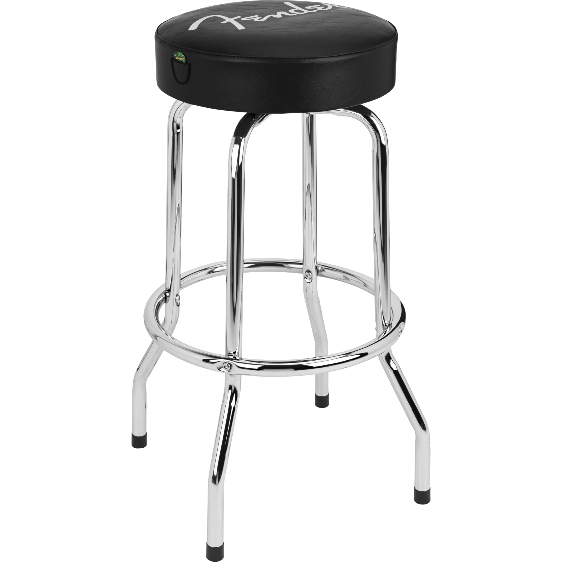 Fender Fan Cave // Fender® Spaghetti Logo Pick Pouch Barstool, Black/Chrome, 30" – Image 1