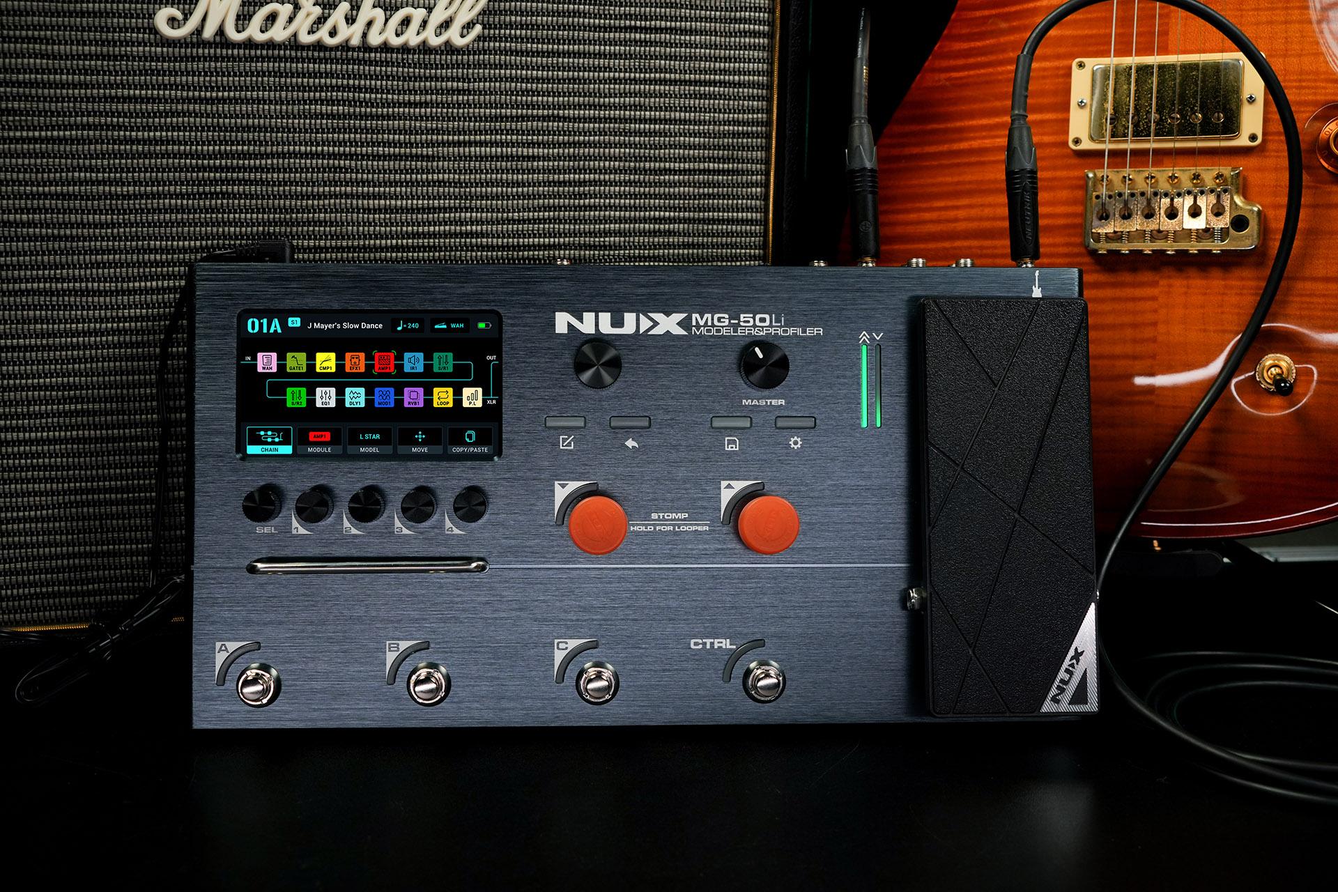 NUX Micro Guitar Versatile Stage Modeler MG-50Li Blue – Image 1