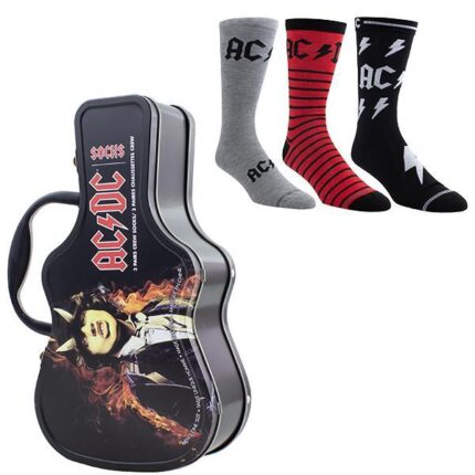 PERRI's AC/DC Guitar Tin Box - Three Pairs Socks (Socks=ONE SIZE)