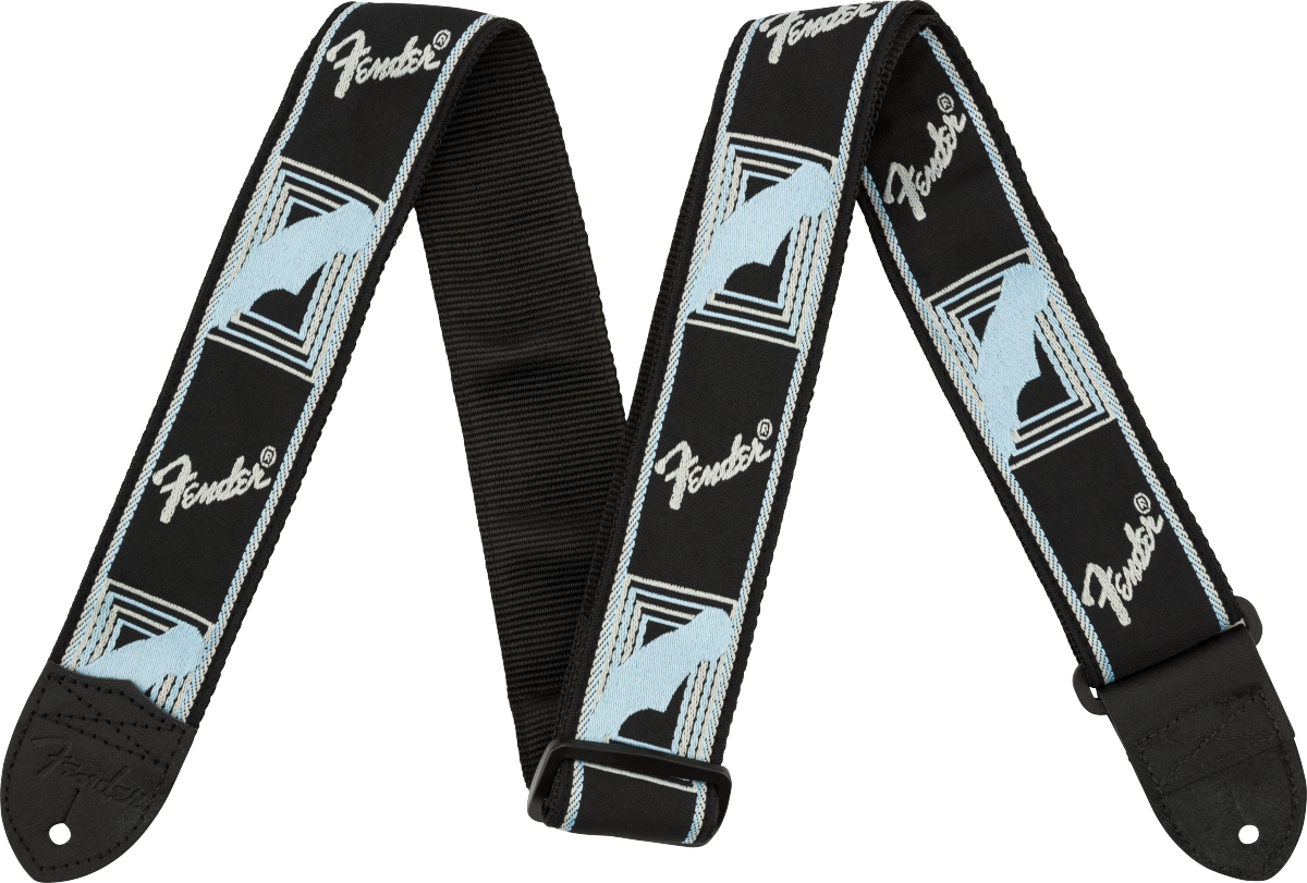 Fender Straps // Monogrammed Strap, Black/Light Grey/Blue, 2" – Image 1