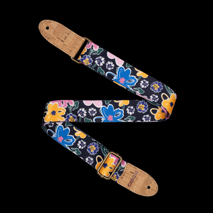 CASCHA Ukulele Strap Nylon Floral Sketch Cork – Image 1
